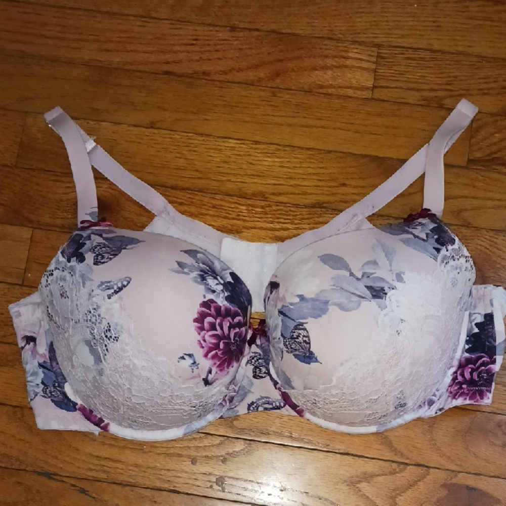 Cacique Purple and Cream Floral Intimates Bra